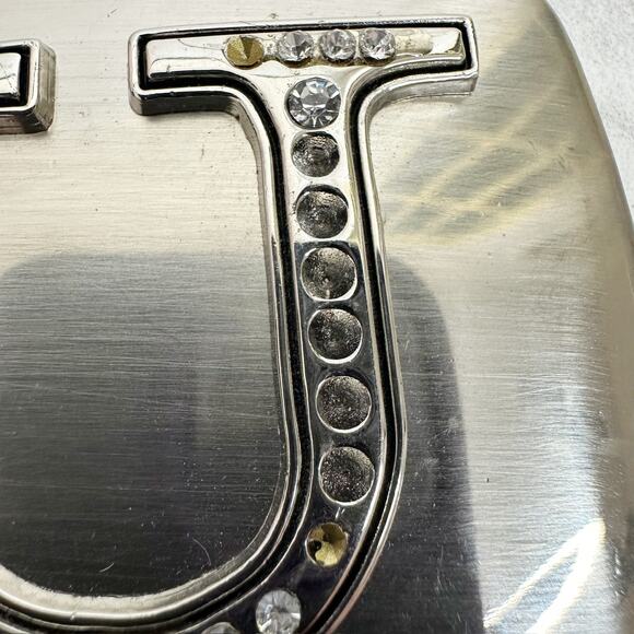 Rhinestone Studded U Letter Initial Monogram Silver Tone Belt Buckle - Picture 5 of 9